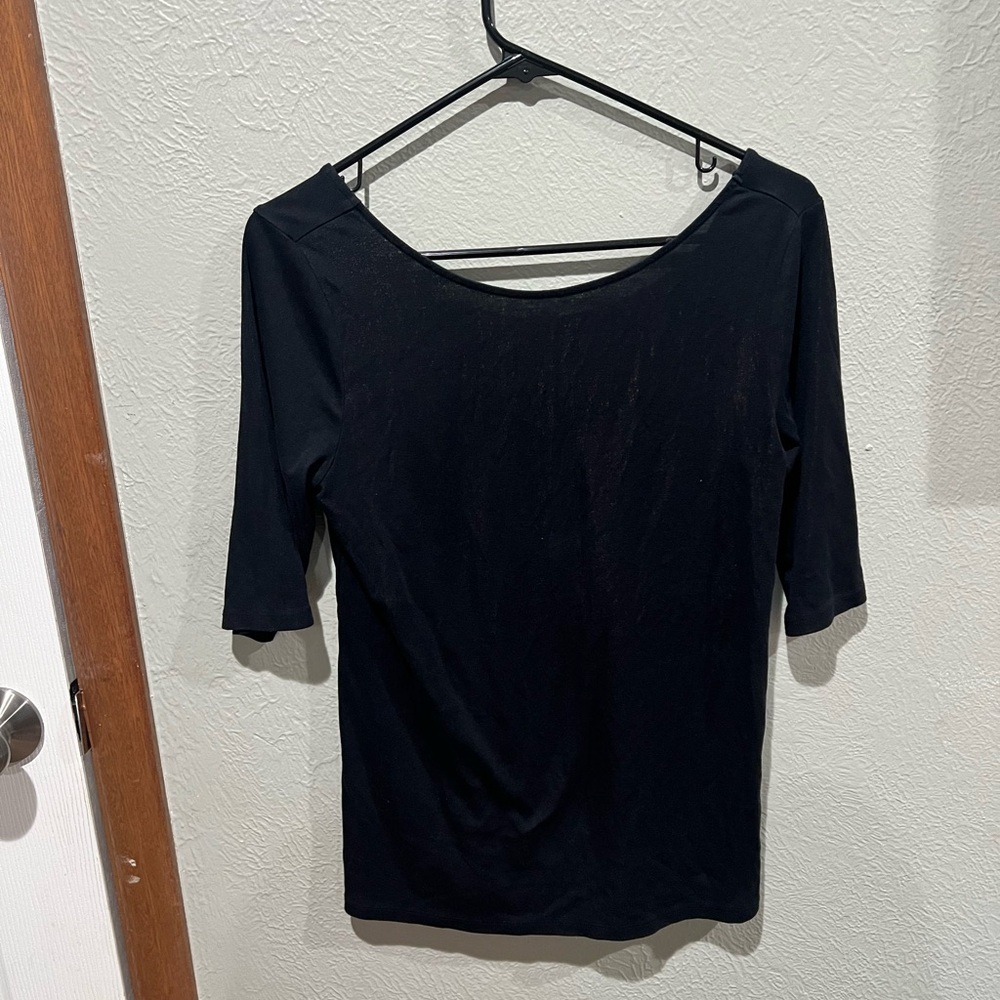 Old Navy Black Long Sleeve Top Fitted Fit Size L EUC Low Back Detail